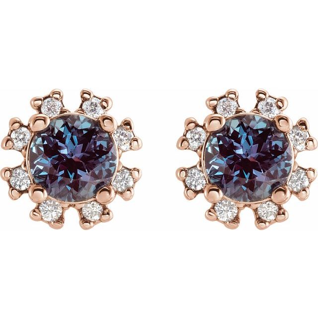 Round Lab-Grown Alexandrite & .06 CTW Natural Diamond Earrings
