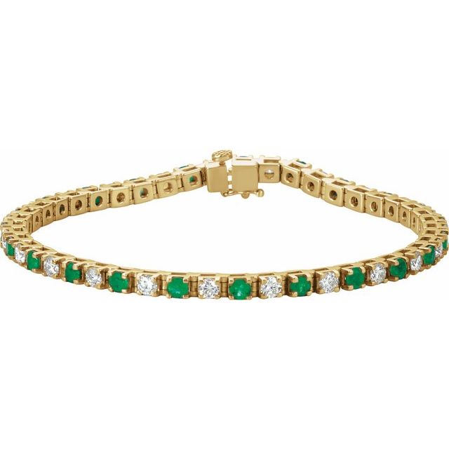 Round Natural Emerald & 2 CTW Natural Diamond Line Bracelet