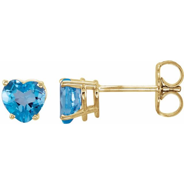 Heart Natural Swiss Blue Topaz Earrings