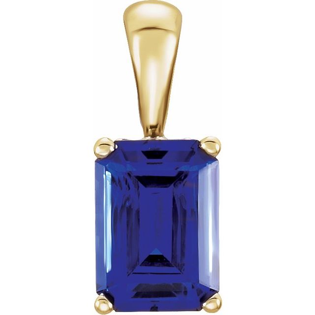 Emerald Lab-Grown Blue Sapphire Solitiare Pendant