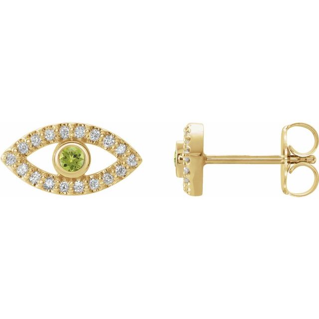 Round Natural Peridot & Natural White Sapphire Evil Eye Earrings