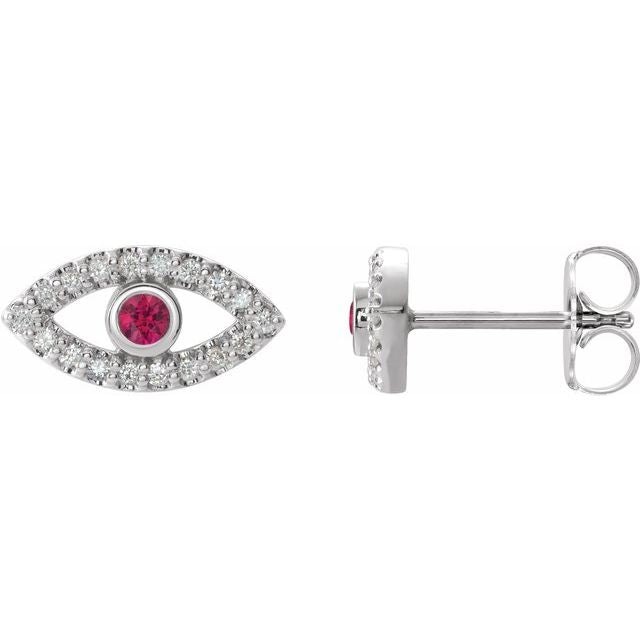 Round Natural Ruby & Natural White Sapphire Evil Eye Earrings