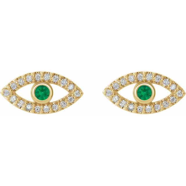 Round Natural Emerald & Natural White Sapphire Evil Eye Earrings