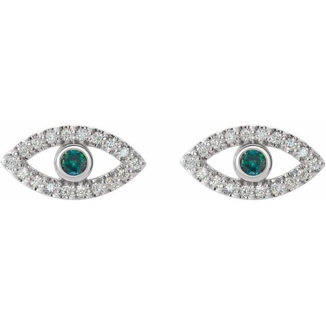 Round Natural Alexandrite & Natural White Sapphire Evil Eye Earrings