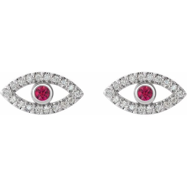 Round Natural Ruby & Natural White Sapphire Evil Eye Earrings