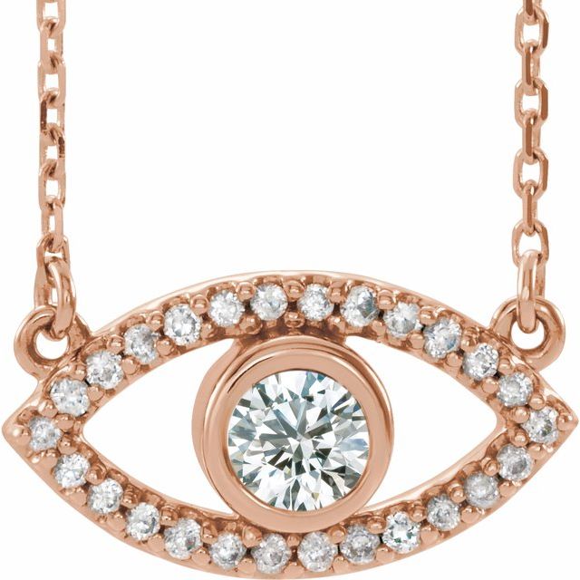 Round Natural White Sapphire Evil Eye Necklace