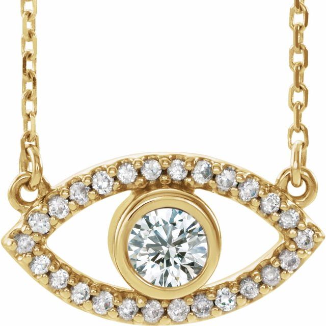 Round Natural White Sapphire Evil Eye Necklace