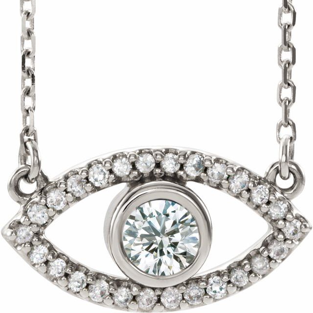 Round Natural White Sapphire Evil Eye Necklace