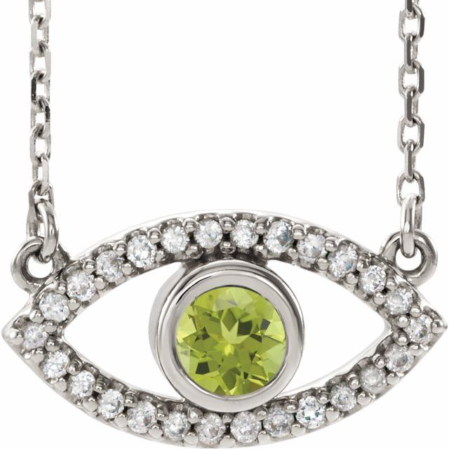 Round Natural Peridot & Natural White Sapphire Evil Eye Necklace