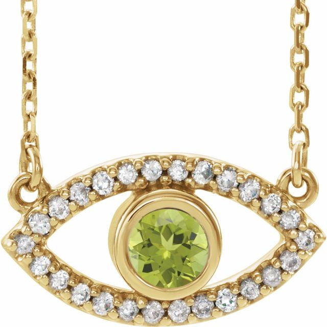 Round Natural Peridot & Natural White Sapphire Evil Eye Necklace