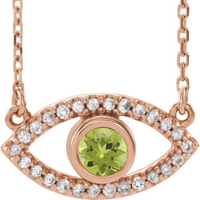 Round Natural Peridot & Natural White Sapphire Evil Eye Necklace