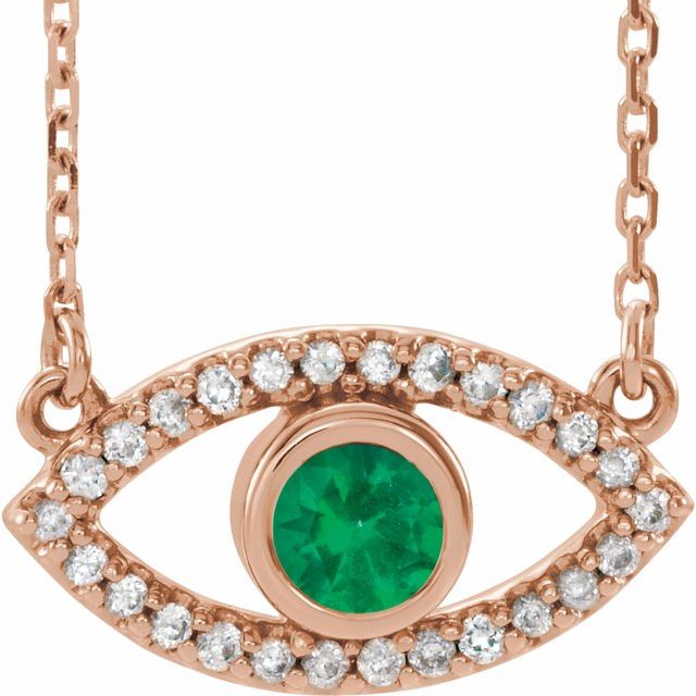 Round Lab-Grown Emerald & Natural White Sapphire Evil Eye Necklace