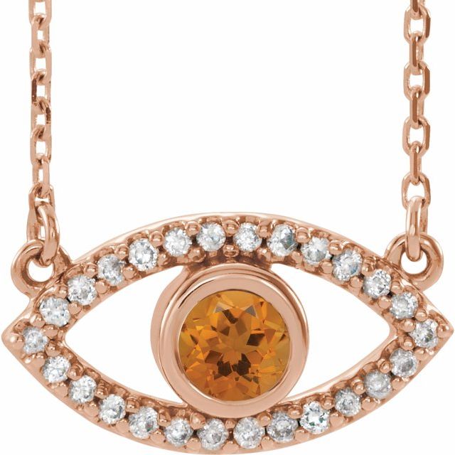 Round Natural Citrine & Natural White Sapphire Evil Eye Necklace