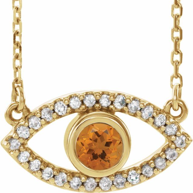 Round Natural Citrine & Natural White Sapphire Evil Eye Necklace