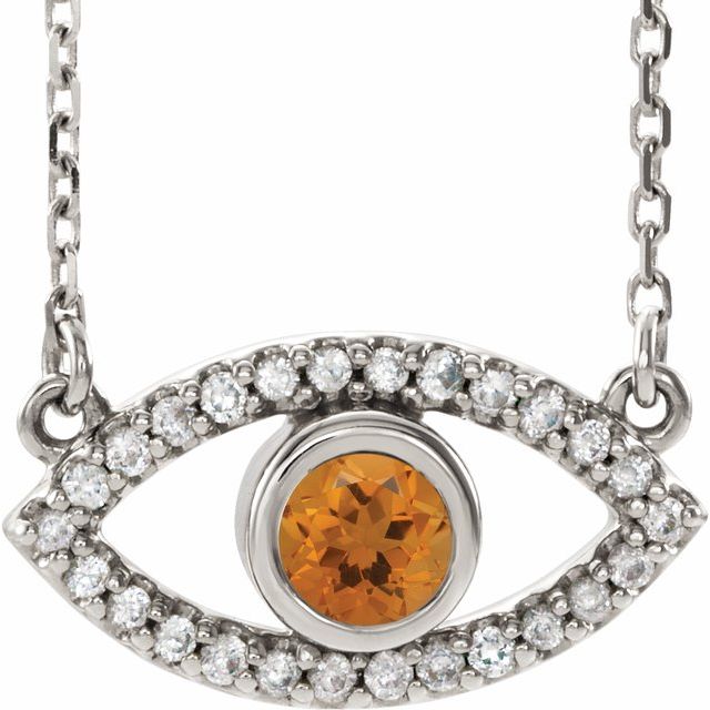 Round Natural Citrine & Natural White Sapphire Evil Eye Necklace