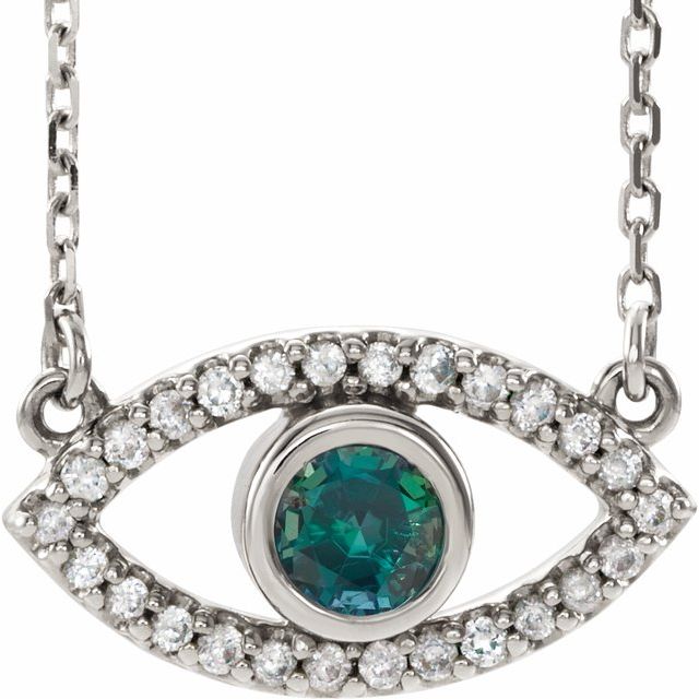 Round Lab-Grown Alexandrite & Natural White Sapphire Evil Eye Necklace