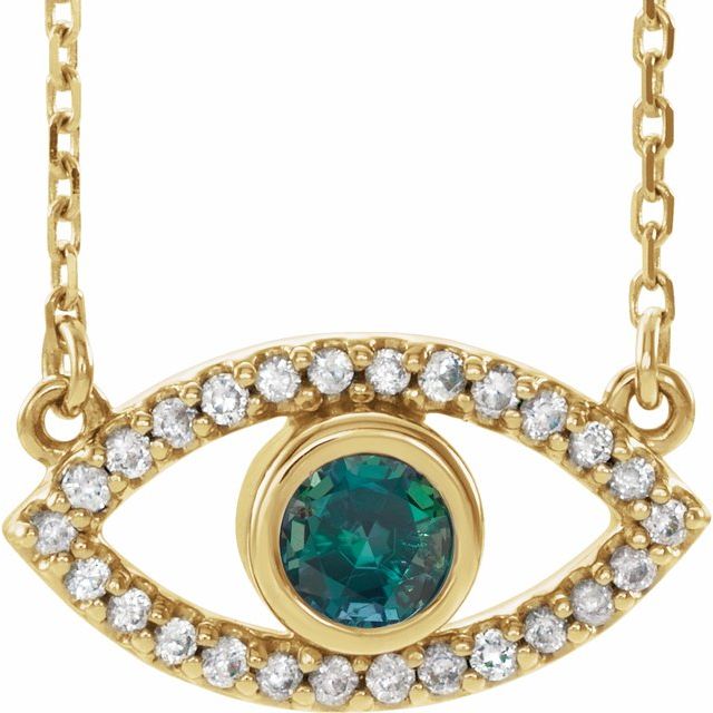 Round Lab-Grown Alexandrite & Natural White Sapphire Evil Eye Necklace