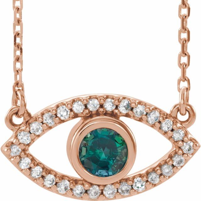 Round Lab-Grown Alexandrite & Natural White Sapphire Evil Eye Necklace