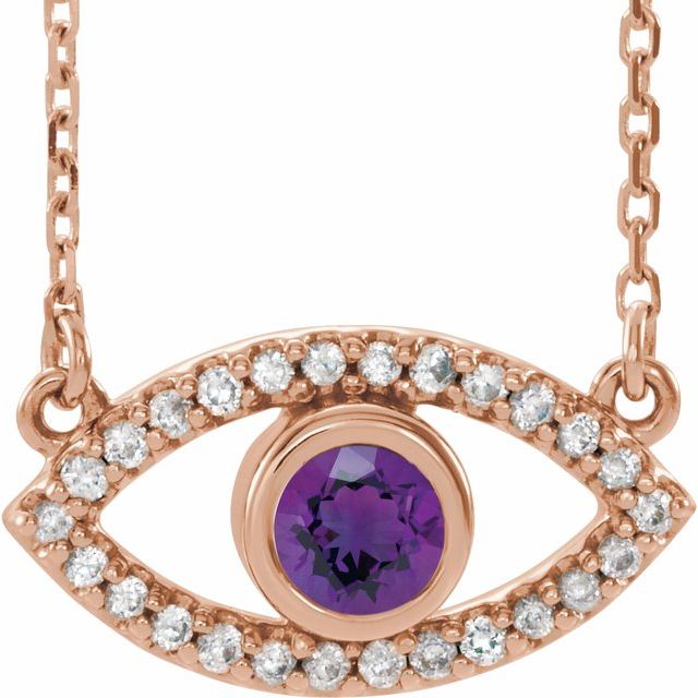 Round Natural Amethyst & Natural White Sapphire Evil Eye Necklace