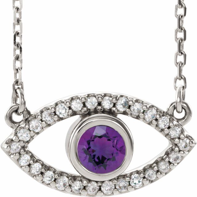 Round Natural Amethyst & Natural White Sapphire Evil Eye Necklace