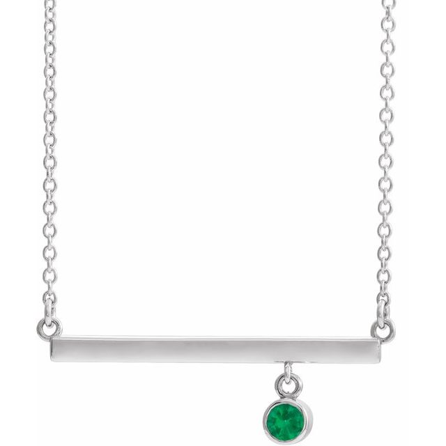 Round Lab-Grown Emerald Bezel-Set Bar Necklace