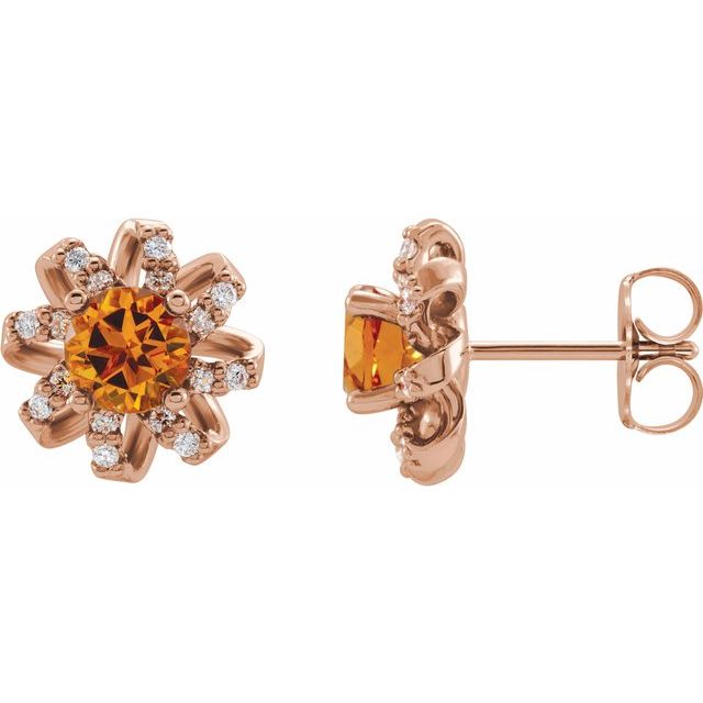 Round Natural Citrine & 1/6 CTW Natural Diamond Halo-Style Earrings