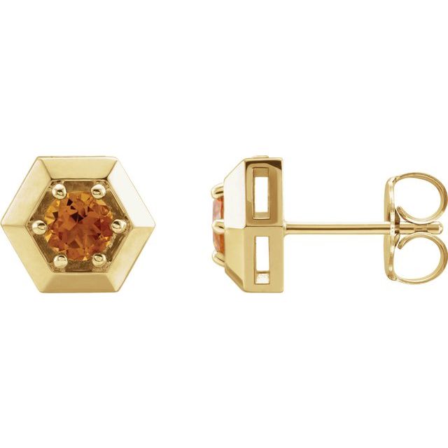 Round Natural Citrine Geometric Earrings