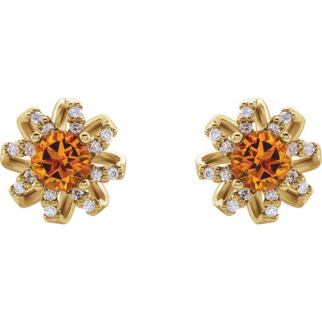 Round Natural Citrine & 1/6 CTW Natural Diamond Halo-Style Earrings