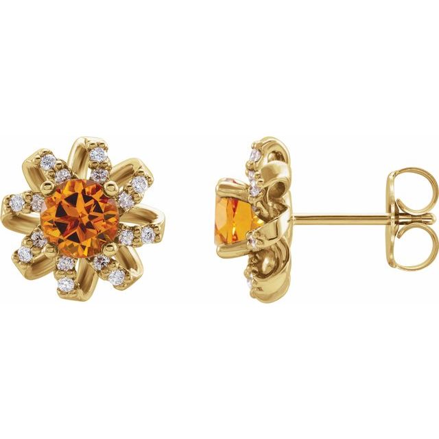 Round Natural Citrine & 1/6 CTW Natural Diamond Halo-Style Earrings