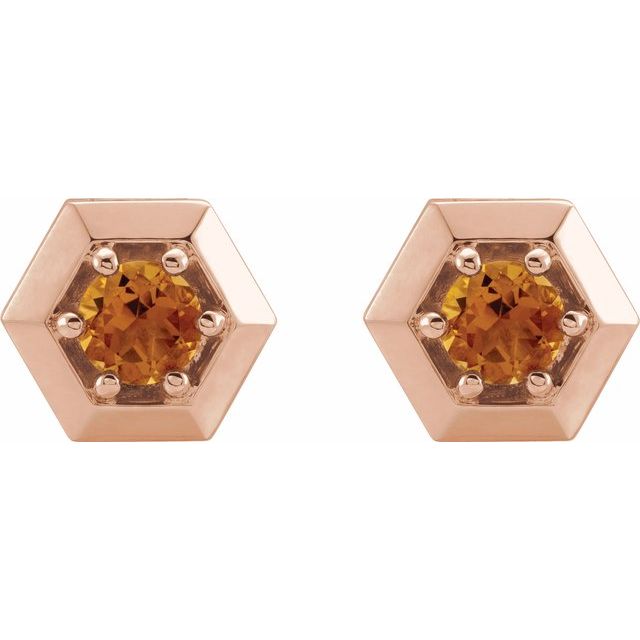 Round Natural Citrine Geometric Earrings