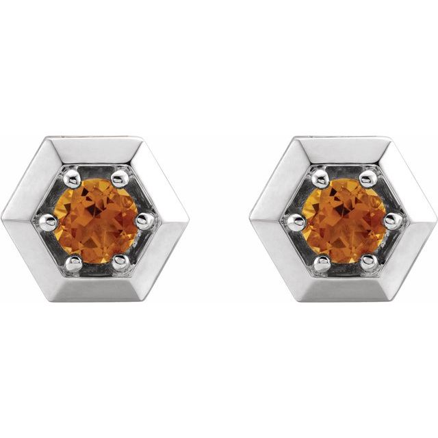 Round Natural Citrine Geometric Earrings