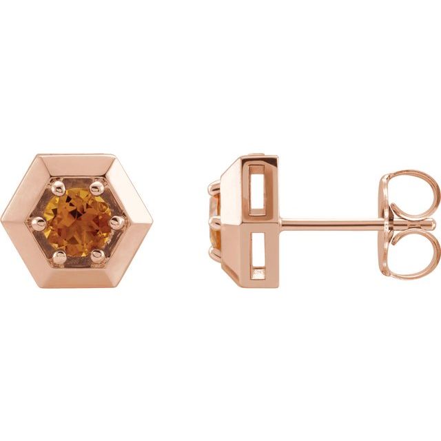 Round Natural Citrine Geometric Earrings