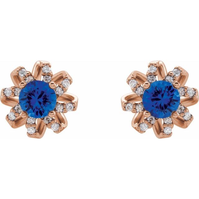 Round Lab-Grown Blue Sapphire & 1/6 CTW Natural Diamond Halo-Style Earrings