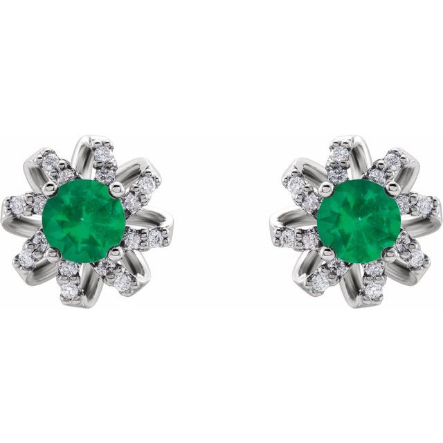Round Lab-Grown Emerald & 1/6 CTW Natural Diamond Halo-Style Earrings