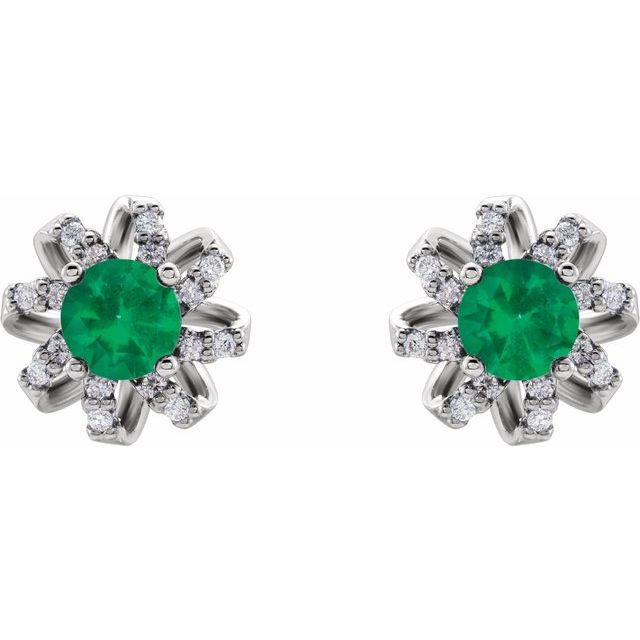 Round Natural Emerald & 1/6 CTW Natural Diamond Halo-Style Earrings
