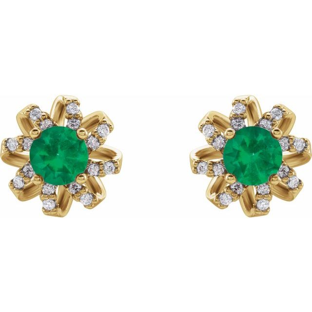 Round Lab-Grown Emerald & 1/6 CTW Natural Diamond Halo-Style Earrings