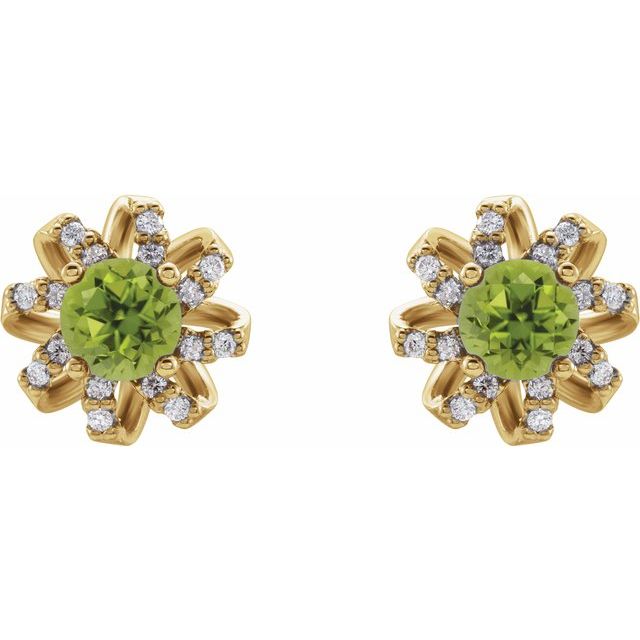 Round Natural Peridot & 1/6 CTW Natural Diamond Halo-Style Earrings