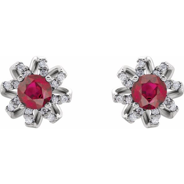 Round Lab-Grown Ruby & 1/6 CTW Natural Diamond Halo-Style Earrings