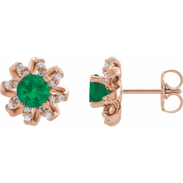 Round Lab-Grown Emerald & 1/6 CTW Natural Diamond Halo-Style Earrings
