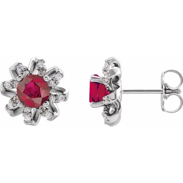 Round Lab-Grown Ruby & 1/6 CTW Natural Diamond Halo-Style Earrings