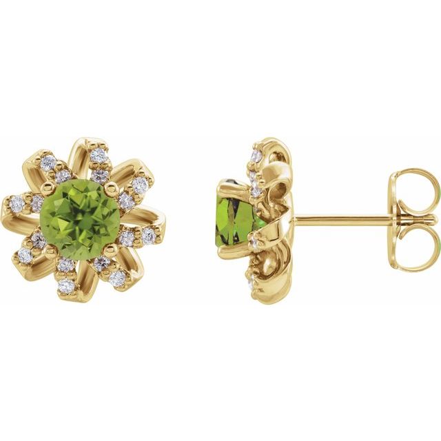 Round Natural Peridot & 1/6 CTW Natural Diamond Halo-Style Earrings