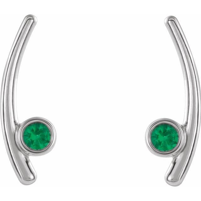 Round Natural Emerald Ear Climbers