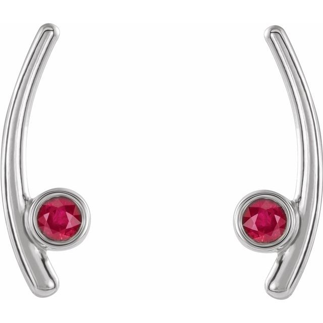 Round Lab-Grown Ruby Ear Climbers
