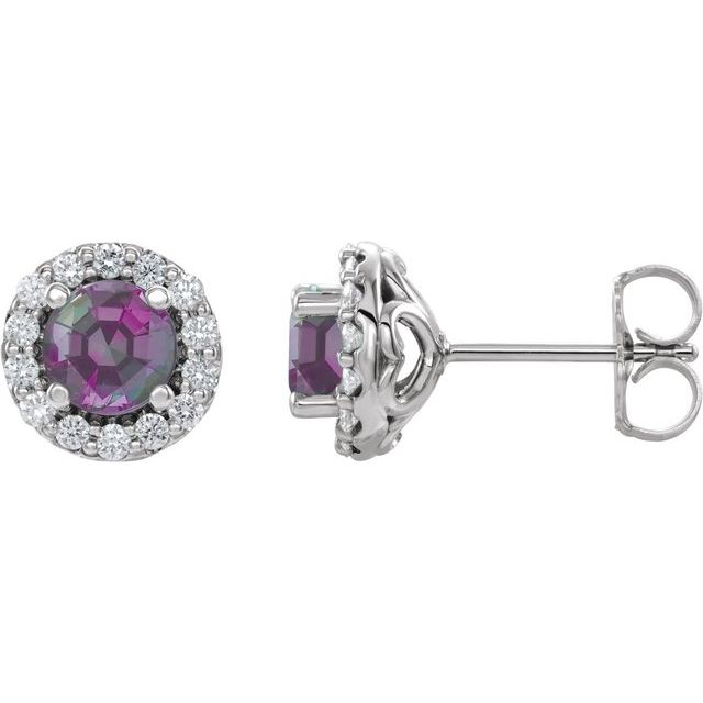 Round 4mm Lab-Grown Alexandrite & 1/8 CTW Natural Diamond Earrings