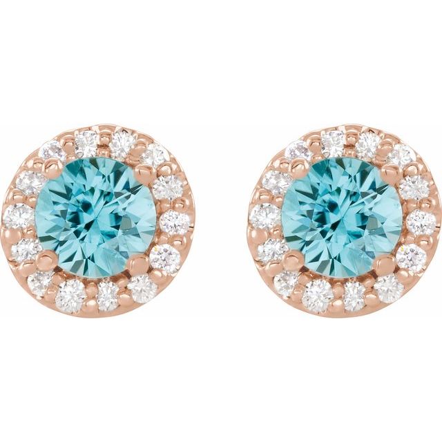 Round 4mm Natural Blue Zircon & 1/8 CTW Natural Diamond Earrings