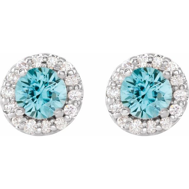 Round 6mm Natural Blue Zircon & 1/4 CTW Natural Diamond Earrings