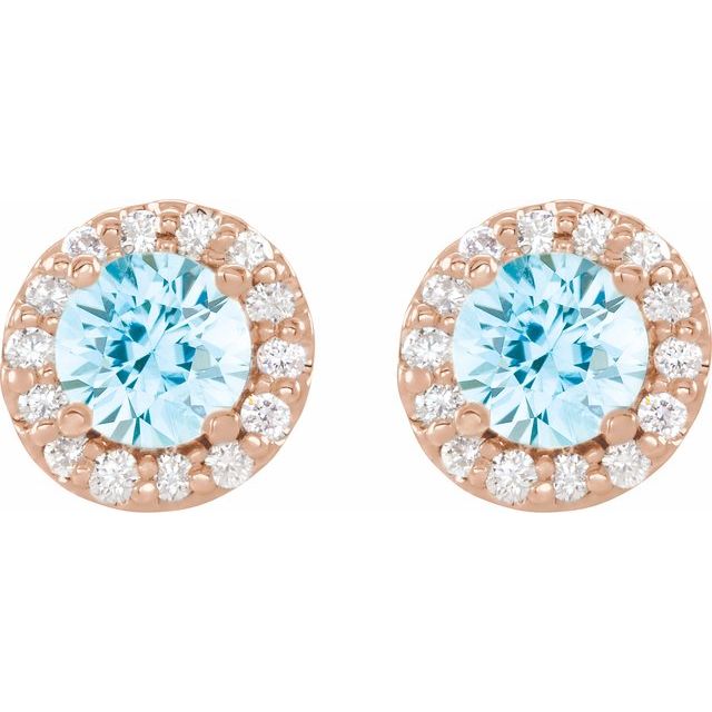 Round 4mm Natural Aquamarine & 1/8 CTW Natural Diamond Earrings
