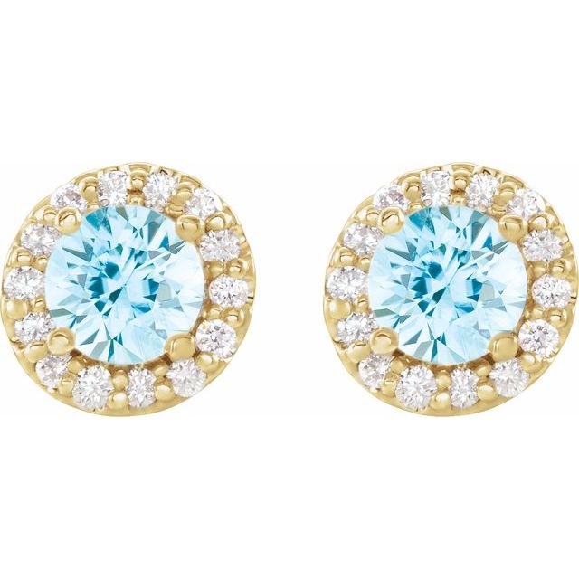 Round 4mm Natural Aquamarine & 1/8 CTW Natural Diamond Earrings