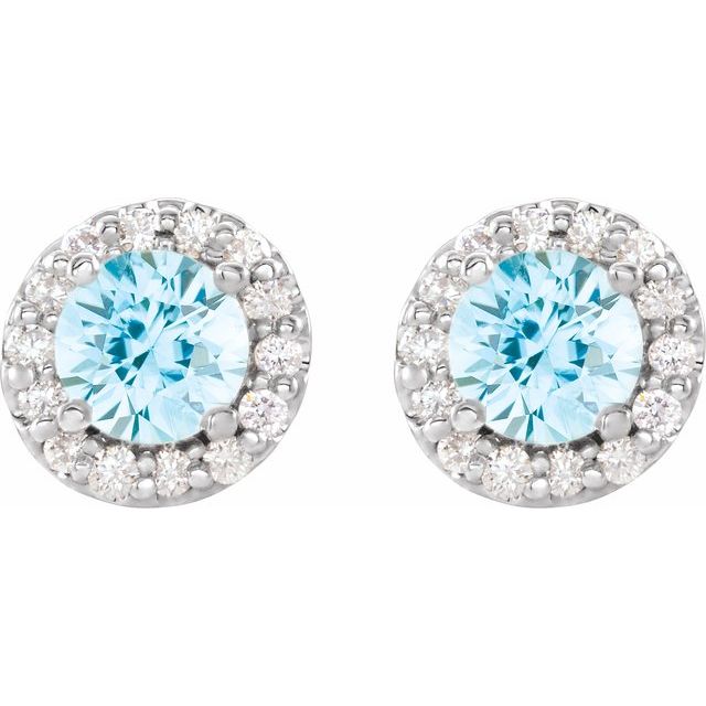 Round 4mm Natural Aquamarine & 1/8 CTW Natural Diamond Earrings