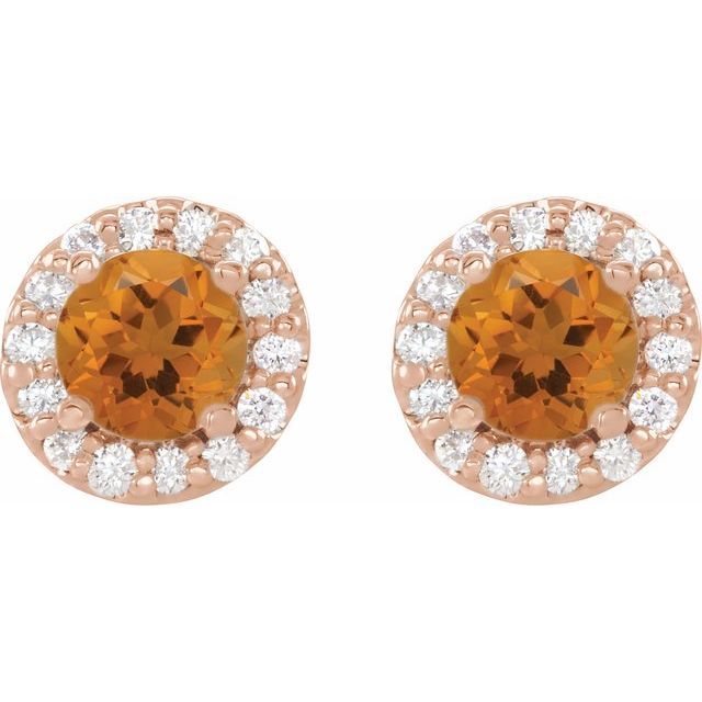 Round 4.5mm Natural Citrine & 1/4 CTW Natural Diamond Earrings